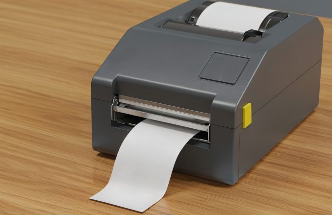 label-printer-wooden-surface